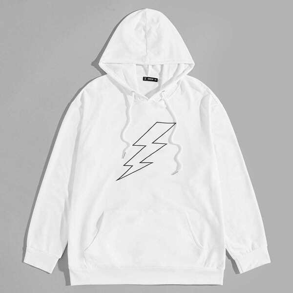 

Men Lightning Print Pocket Front Hoodie