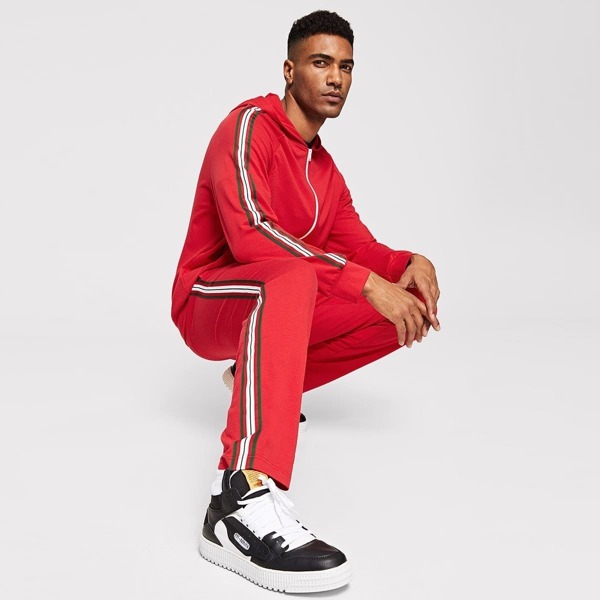 

Men Zip Up Hoodie & Pants Set, Red
