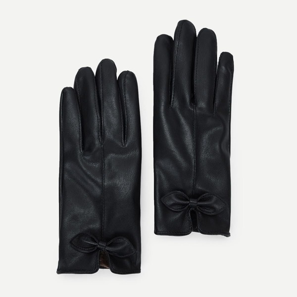 

Bow Decorated PU Gloves