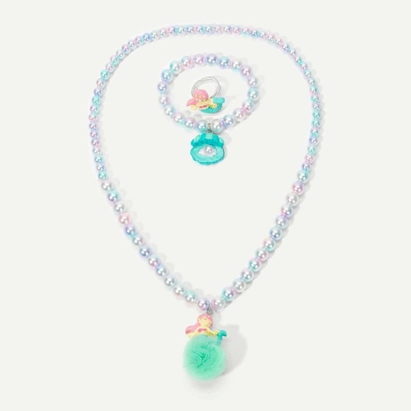 

Girls Faux Pearl Beaded Jewelry Set 3pcs, Multicolor
