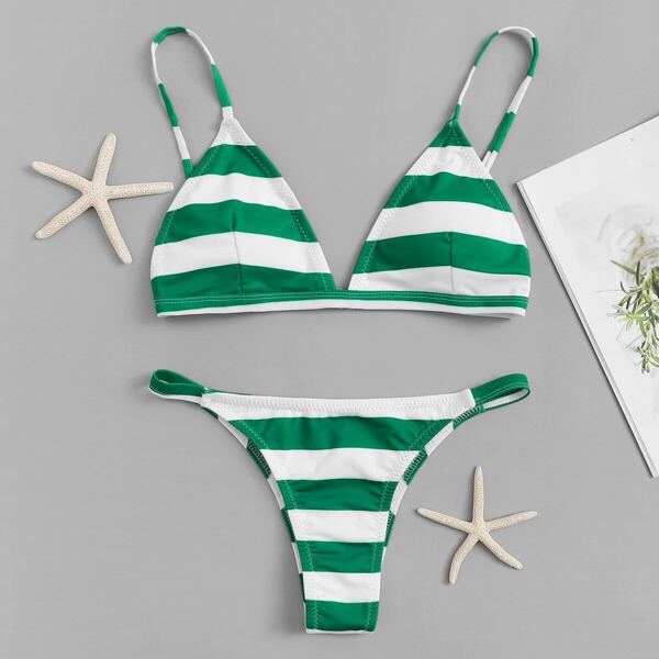 

Striped Top With Low Rise Bikini Set