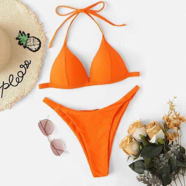 

Triangle Halter Top With Tanga High Cut Bikini
