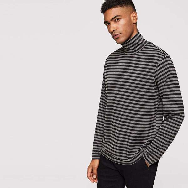 

Men Turtleneck Striped T-shirt