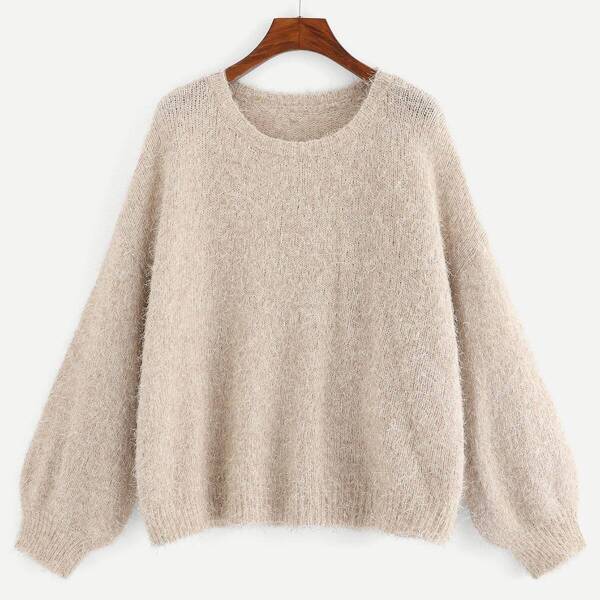

Drop Shoulder Solid Fuzzy Sweater