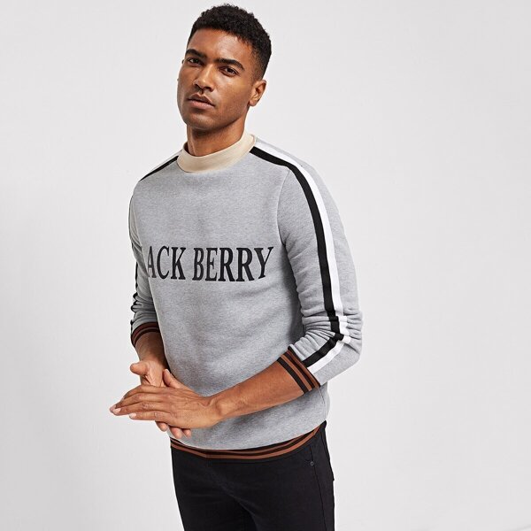 

Men Striped Letter Print Pullover