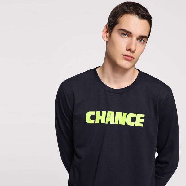 

Men Crew Neck Letter Print Pullover, Navy