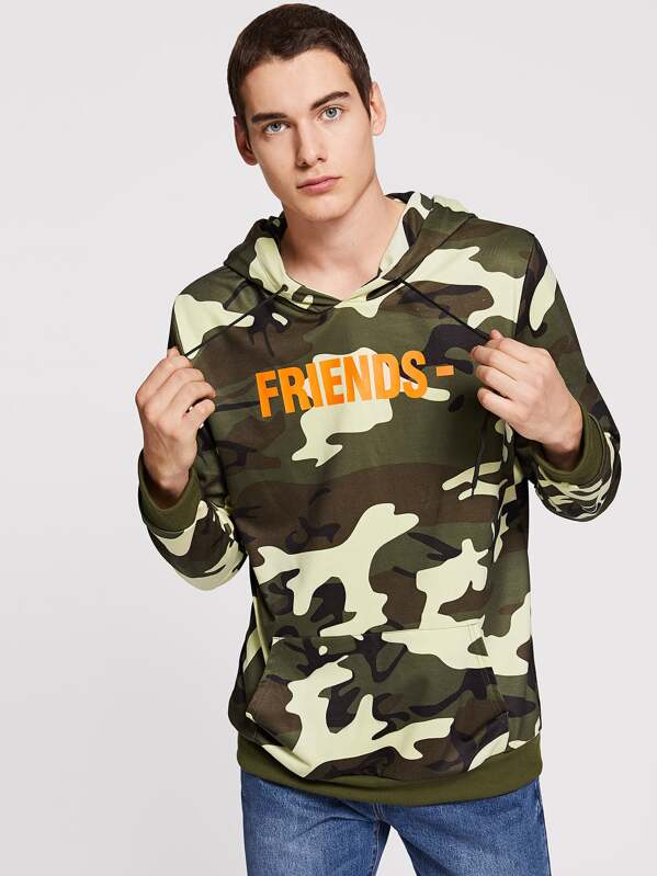 

Men Camo Print Hoodie, Multicolor, Misha