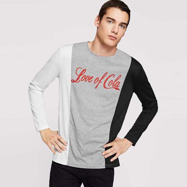 

Men Color Block Letter Print Tee