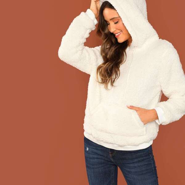 

Solid Drawstring Teddy Hoodie