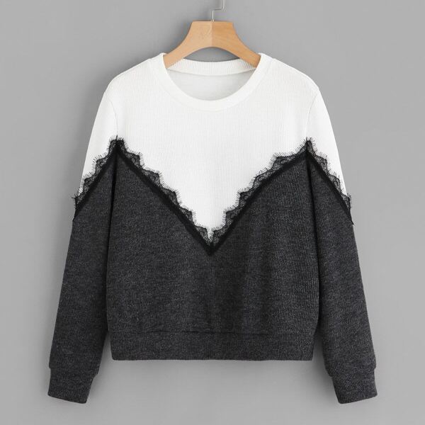 

Contrast Lace Two Tone Sweater