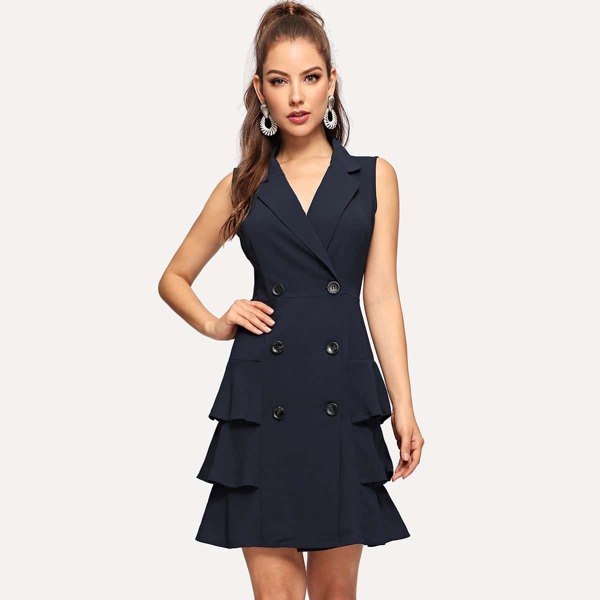 

Double-breasted Tiered Flounce Blazer Dress