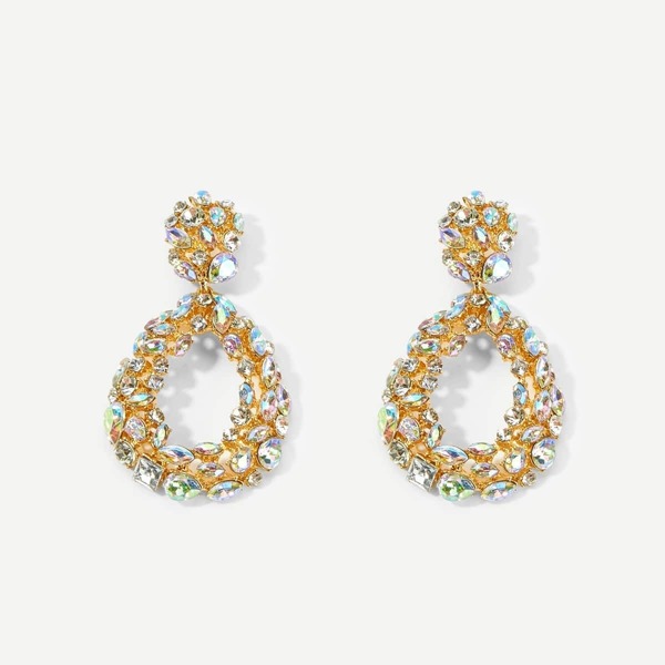 

Waterdrop Rhinestone Engraved Drop Earrings 1pair