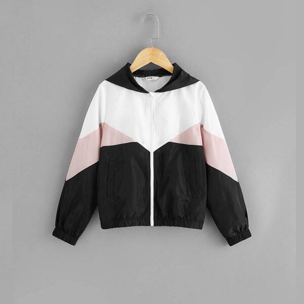 

Girls Zip Up Hooded Colo-Block Jacket
