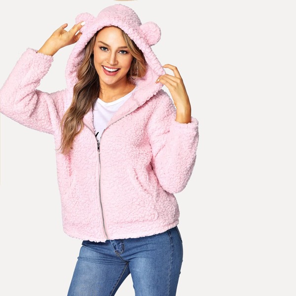 

Zip Up Teddy Hoodie With Ear