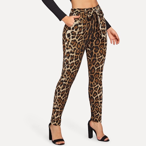 

Tied Waist Leopard Print Skinny Pants