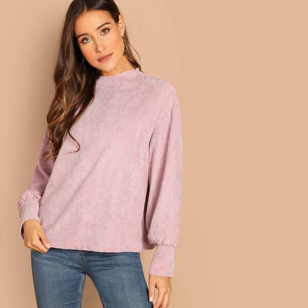 

Zip Back Drop Shoulder Corduroy Pullover, Pink