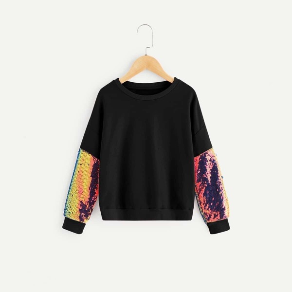 

Girls Drop Shoulder Sequin Sleeve Sweatshirt