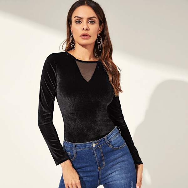 

Mesh V Neck Velvet Top