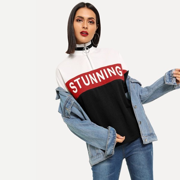 

O-Ring Half Zip Colorblock Boyfriend Tee