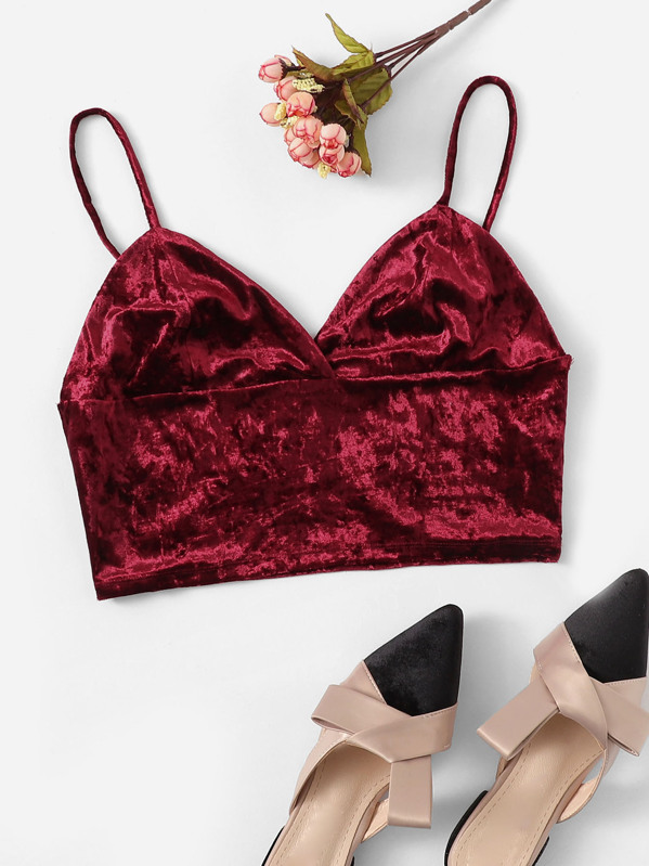 

Solid Velvet Bralette Cami Top, Burgundy