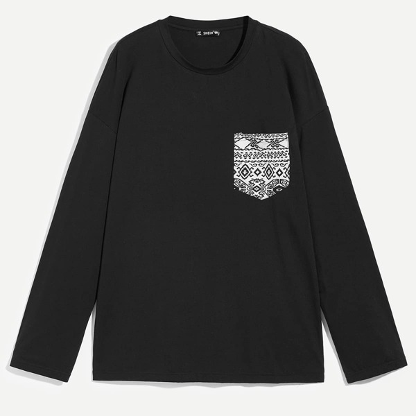 

Men Contrast Pocket Patched Drop Shoulder Tee