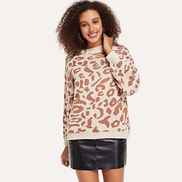 

Drop Shoulder Leopard Sweater, Multicolor