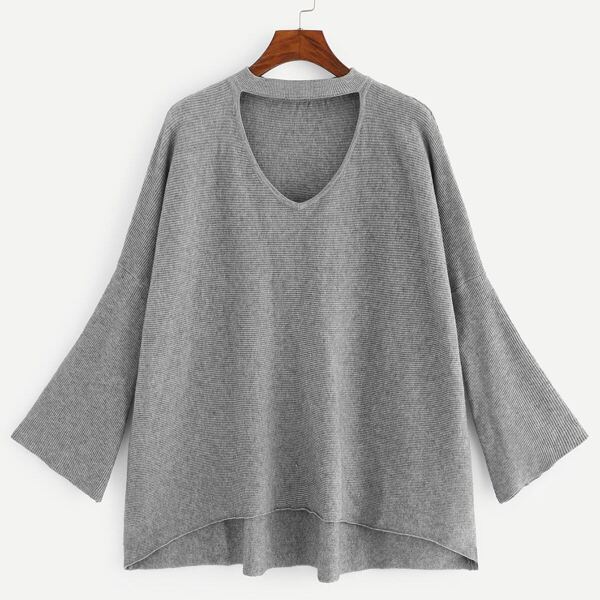 

Plus V-cut Choker Neck Dip Hem Sweater