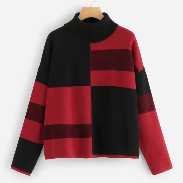 

Rolled Neck Color-block Sweater