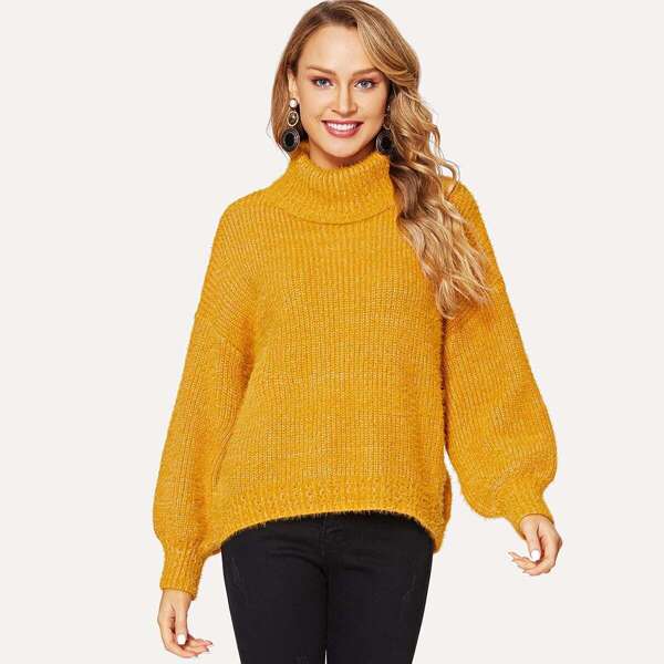 

Bishop Sleeve Rolled Neck Sweater