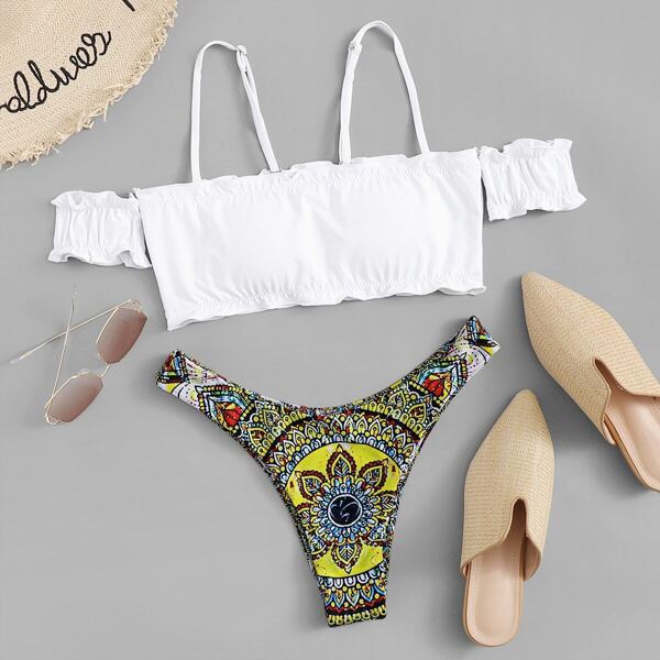 

Lettuce Top With Random Lotus Flower Bikini