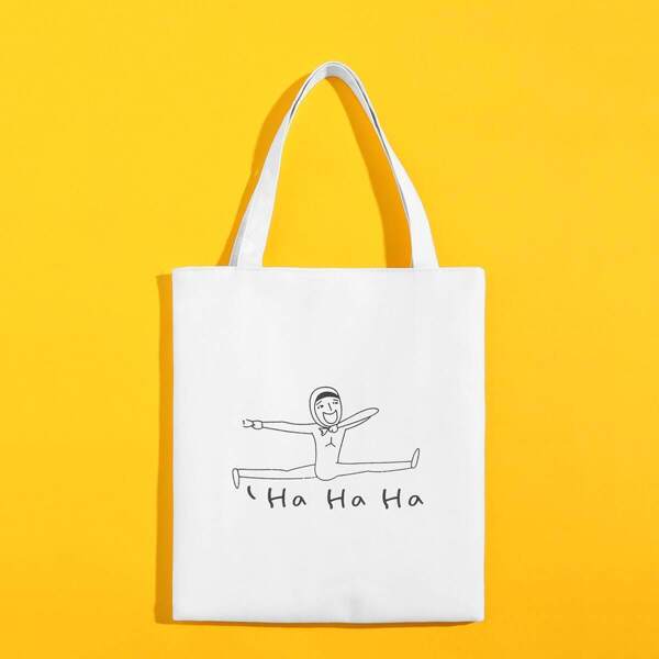 

Cartoon Print Tote Bag, White