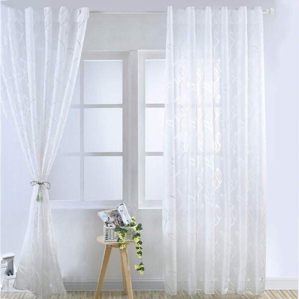 

Leaves Print Eyelet Sheer Curtain 1pc