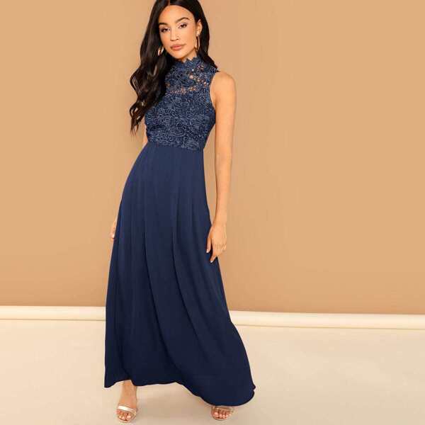 

Guipure Lace Top Flowy Maxi Prom Dress