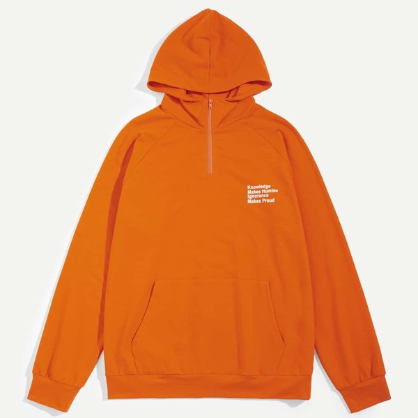 

Men Raglan Sleeve Pocket Front Letter Hoodie, Orange