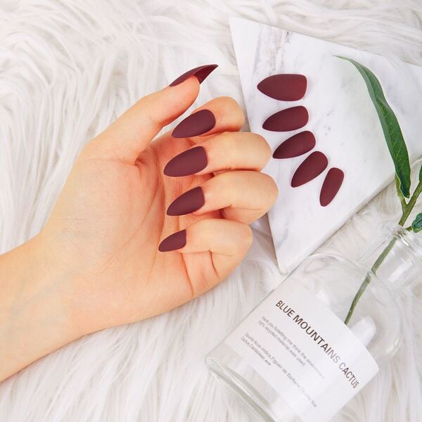

Matte Almond Fake Nails 24pcs, Burgundy