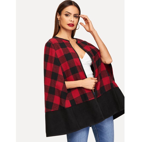 

Open Front Plaid Cloak Coat