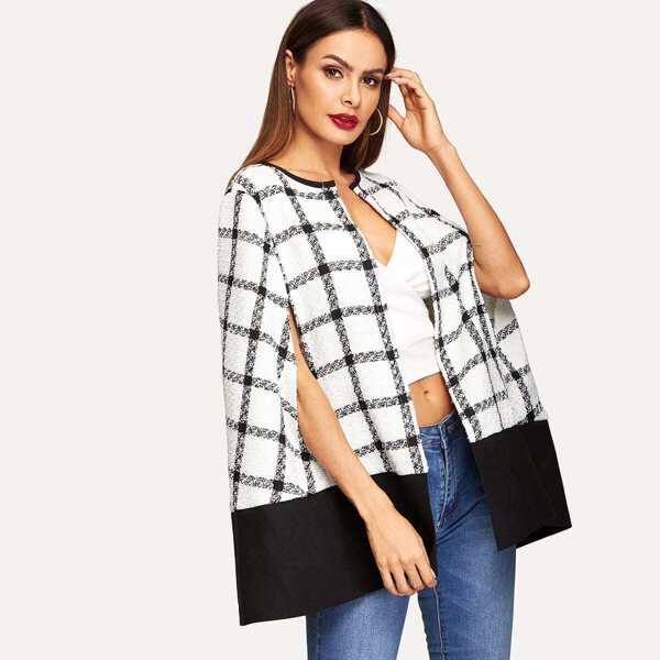 

Open Front Plaid Cloak Coat