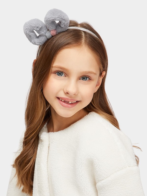 

Girls Fluffy Bow & Pom-Pom Decorated Headband, Grey