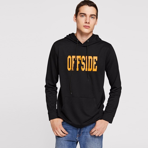 

Men Drawstring Letter Print Hoodie