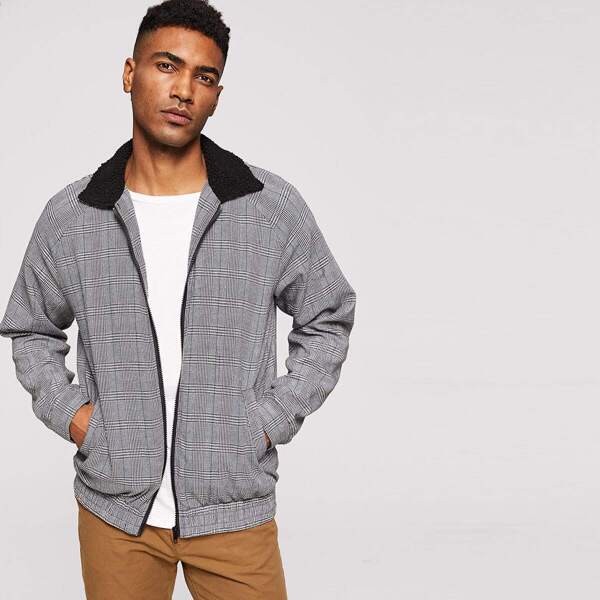 

Men Zip Up Plaid Jacket, Grey