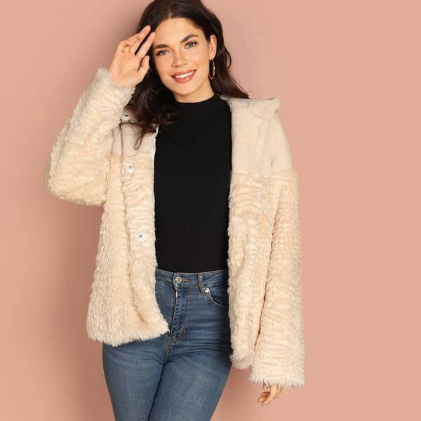

Two Tone Faux Fur Coat, Beige