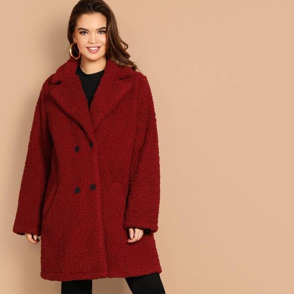

Plus Double Breasted Teddy Coat