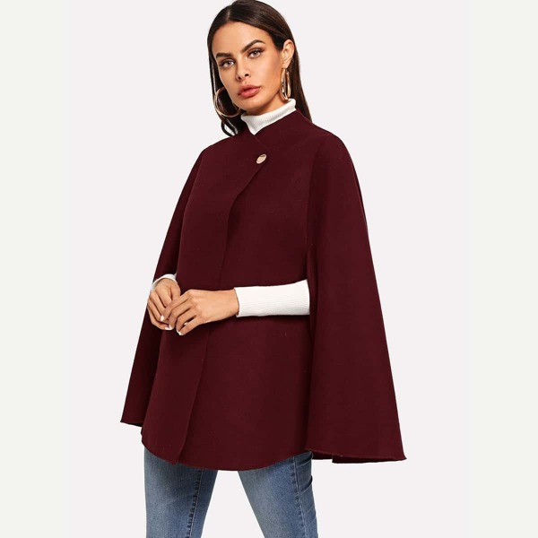 

Single Button Front Cape Coat, Burgundy