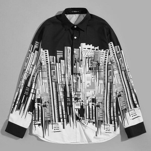 

Men Skyscraper Print Shirt