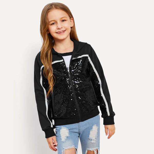 

Girls Zip Up Hooded Sequin Sweatshirt
