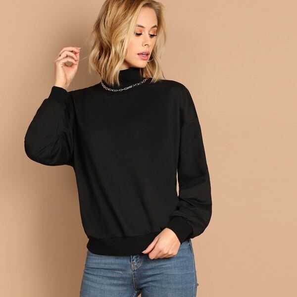 

Mock-Neck Drop Shoulder Solid Sweatshirt