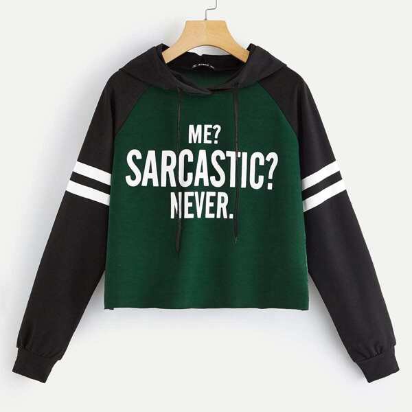 

Varsity Striped Raglan Sleeve Raw Cut Hoodie