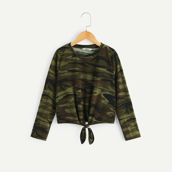 

Girls Camo Print Knot Hem Tee