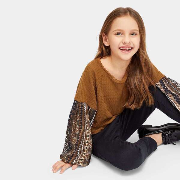 

Girls Geo Lantern Sleeve Texture Tee
