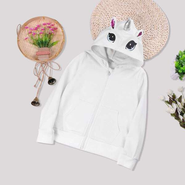 

Girls Contrast Sequin Unicorn Print Zip Up Hoodie